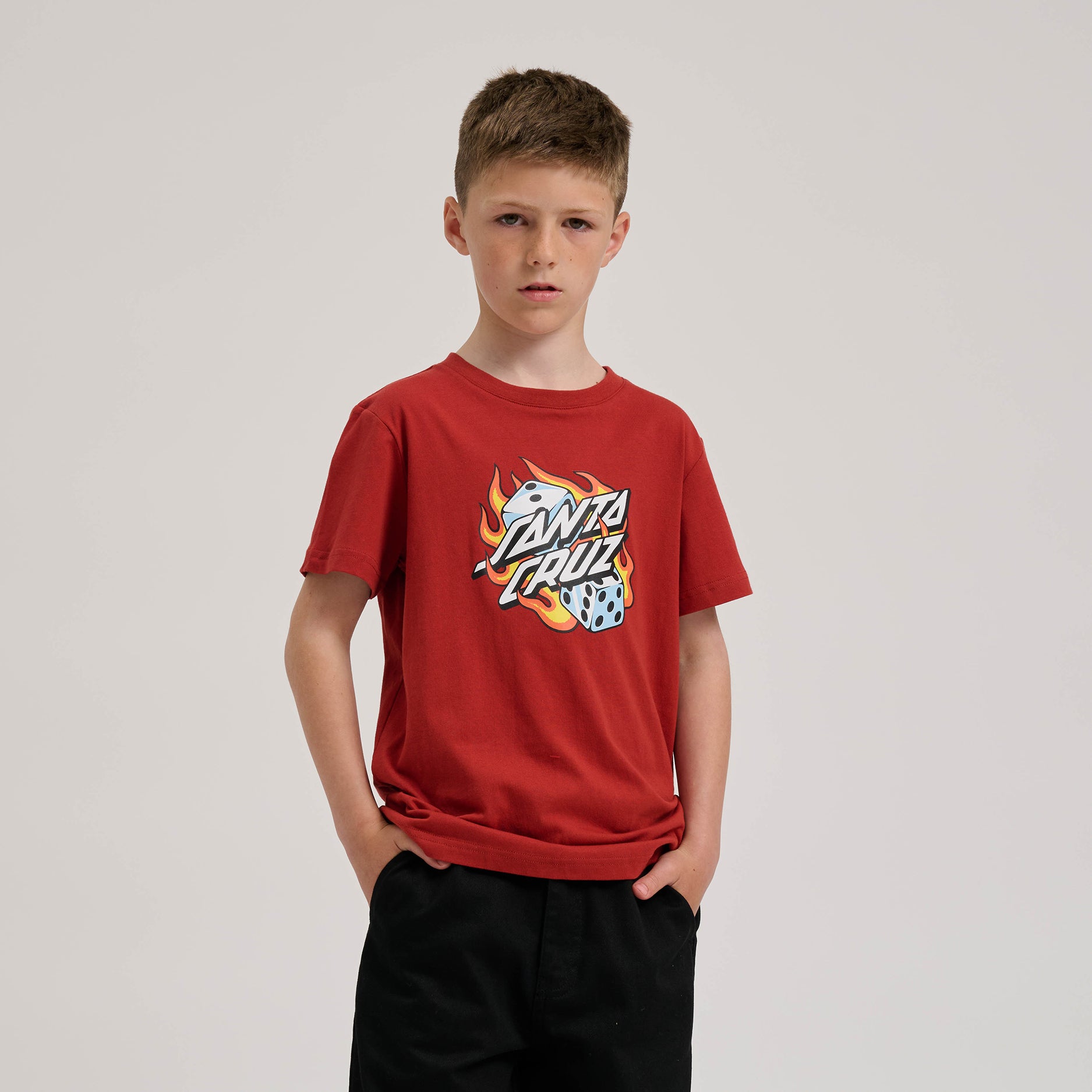 SANTA CRUZ ENFANT TEE SHIRT FLAMING DICE DOT Dark Rust