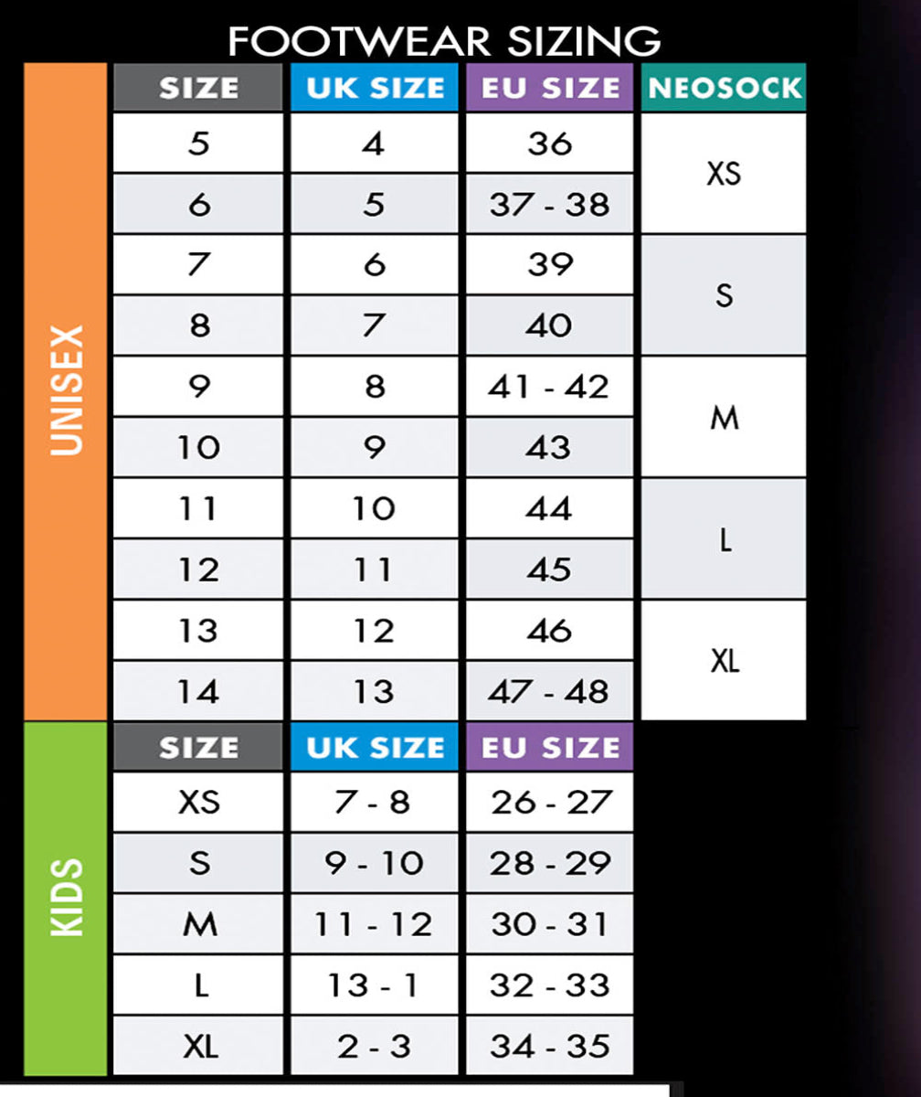 guide taille boot surf néoprène surf o'neill