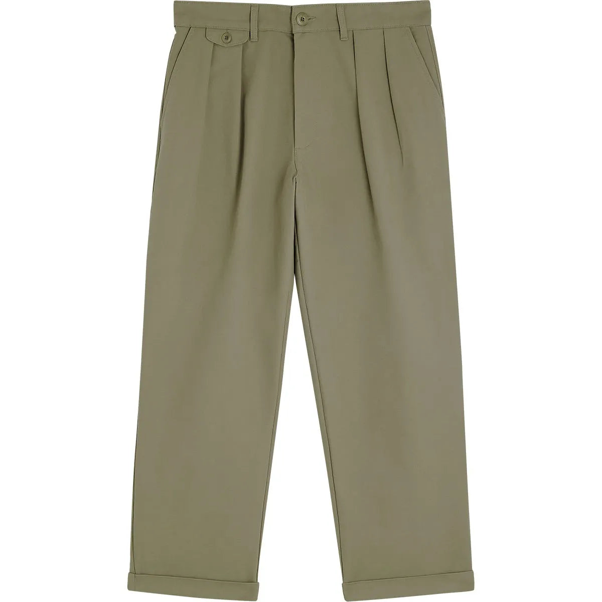 Pantalon homme Bask in the Sun Izaro Almond vert amande, coupe large avec jambes droites et pinces sur le devant
