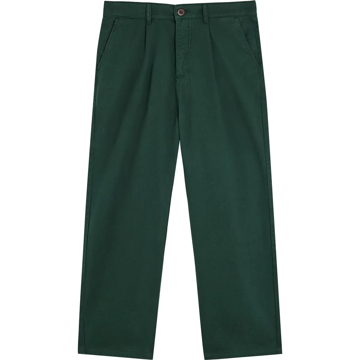 Pantalon homme Bask in the Sun Maguro Forest vert foncé, coupe large avec jambes droites et plis sur le devant