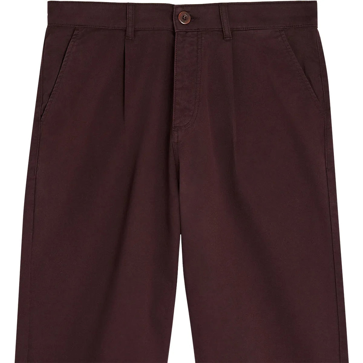 Pantalon surfwear Bask in the Sun Maguro coloris Wine, détail de la taille haute et des plis avant