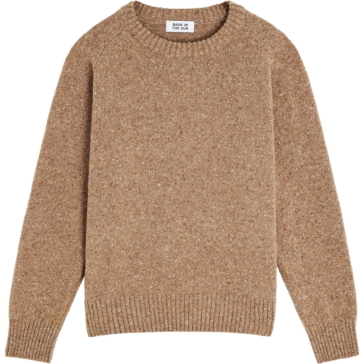 Pull surfwear homme Bask in the Sun Ben coloris Mineral, vue de face avec maille beige mouchetée