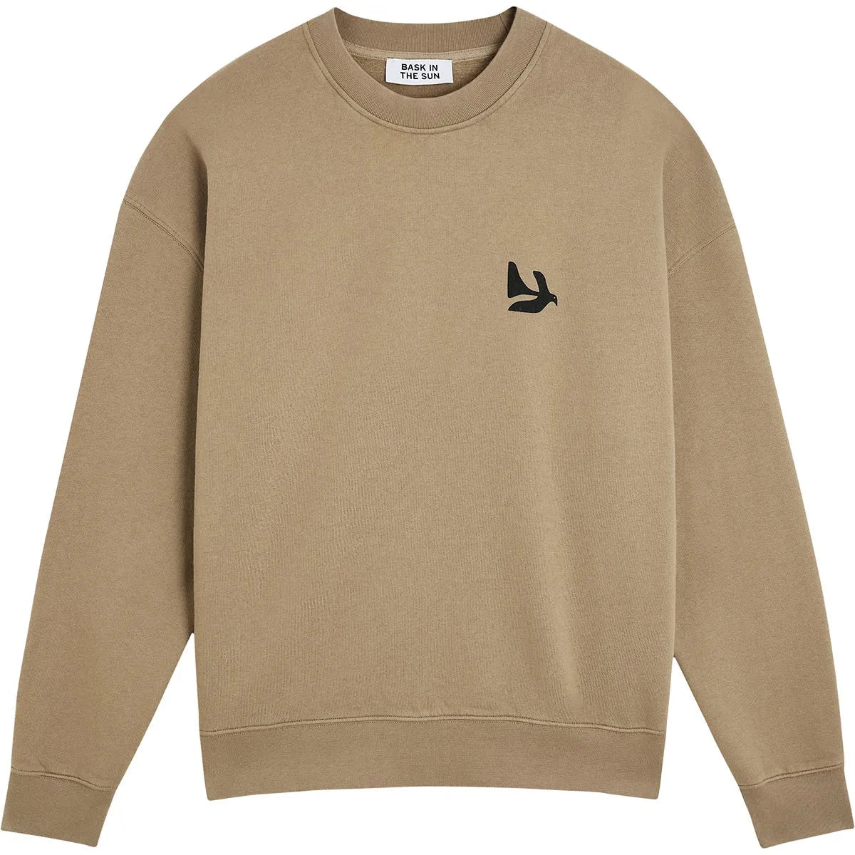 Pull molletonné homme Bask in the Sun Peace Almond, vue de face avec petit imprimé noir poitrine