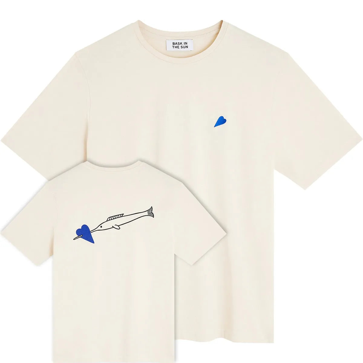 Tee-shirt surfwear Bask in the Sun Hearth ivoire, vues avant et arrière avec illustration Artiom Brancel