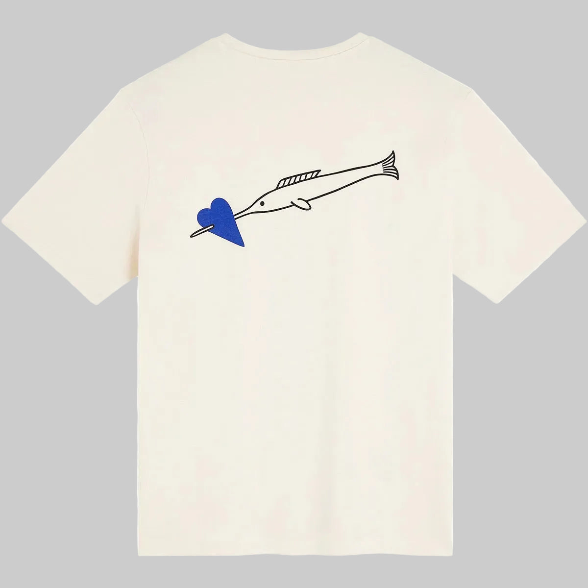 T-shirt homme Bask in the Sun Hearth Ivory avec grand motif cœur violet traversé par une flèche noire au dos