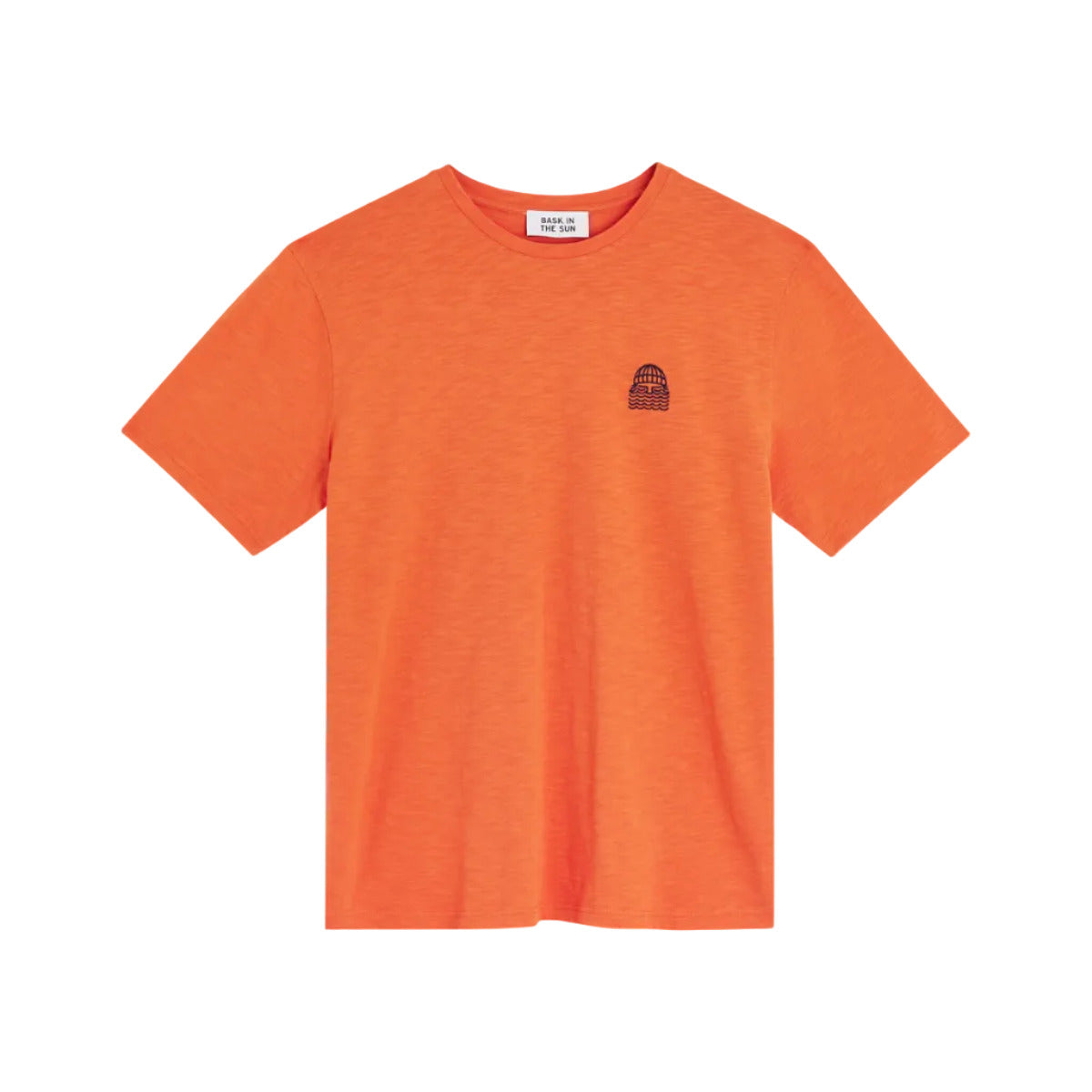 tee shirt orange pour homme signe bask in the sun avec barbu marin brode sur la poitrine