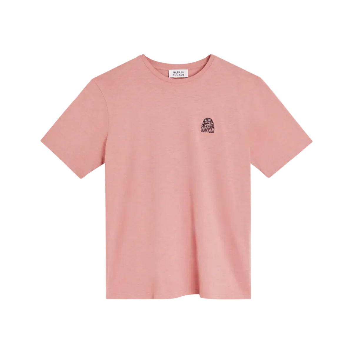 tee shirt homme rose avec broderie discrete de barbu sur le coeur