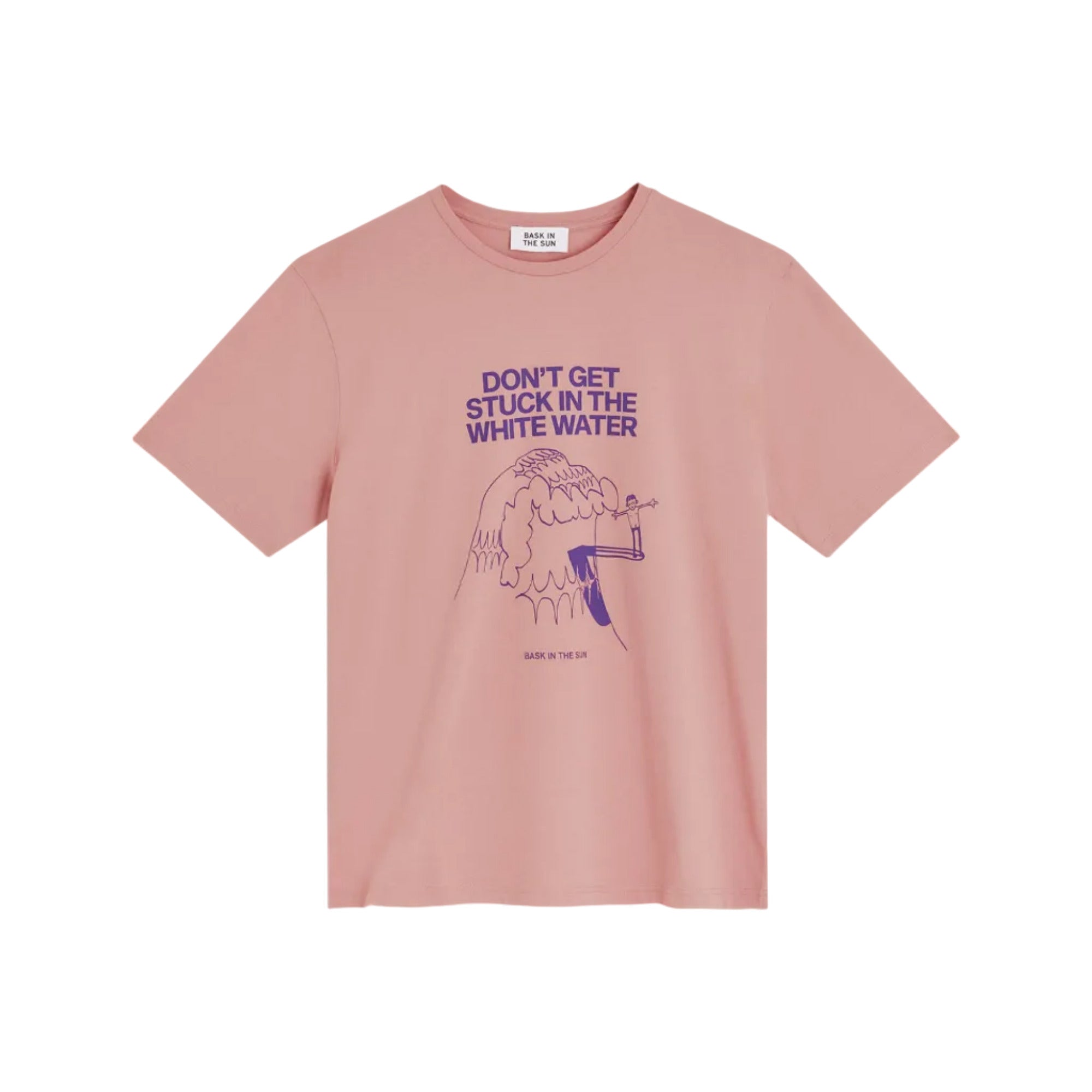 tee shirt rose homme bask in the sun avec dessin humouristique surf