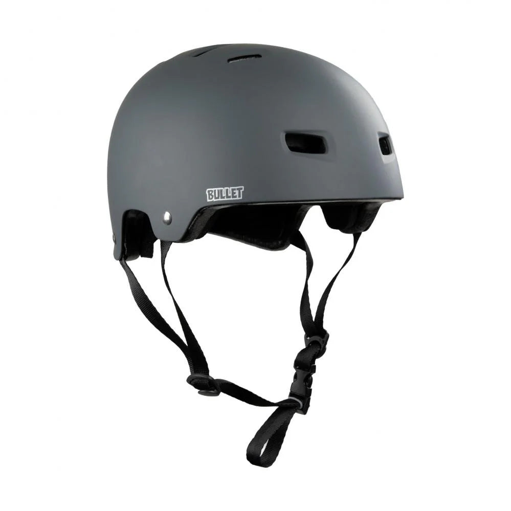 casque skate trotinette santa cruz gris vue détail logo bullet