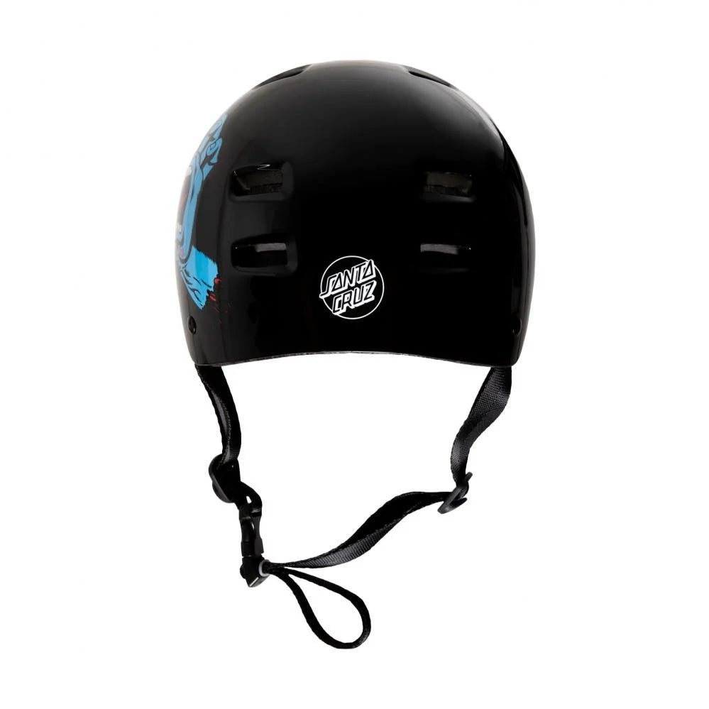 casque skate santa cruz main bleue pour enfant noir vue arrière logo santa cruz