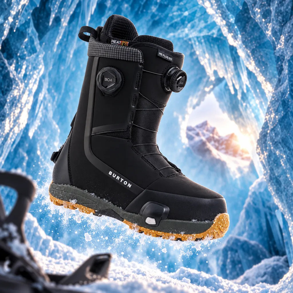 boots snowboard homme Burton Highshot plus Step On noires présentées en lévitation sur la neige