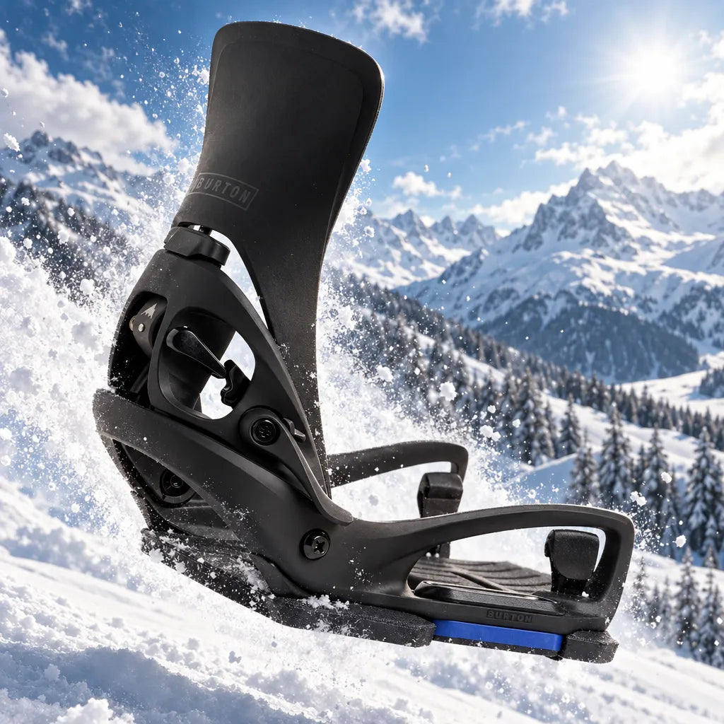 fixation step on cartel x est black snowboard burton pour homme en lévitation sur la neige