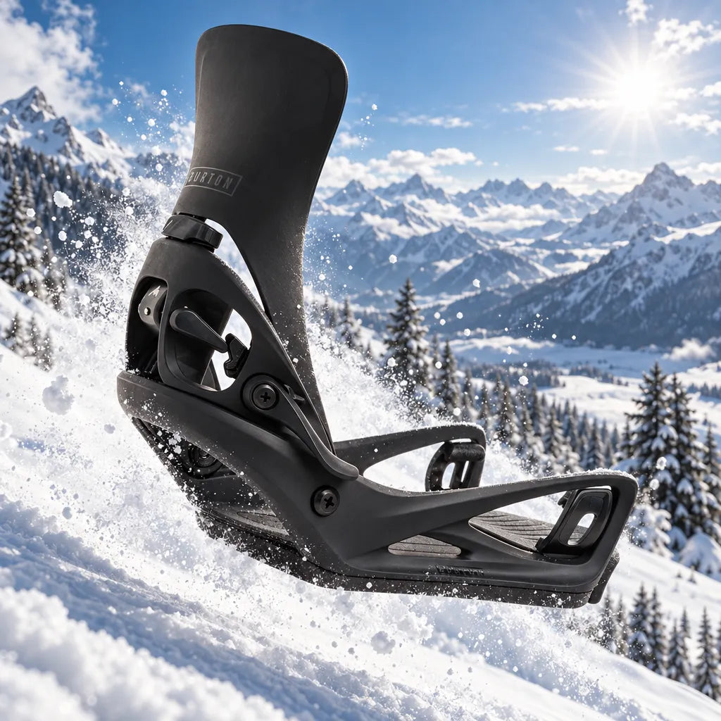 fixation step on cartel x black snowboard burton pour homme en lévitation sur la neige
