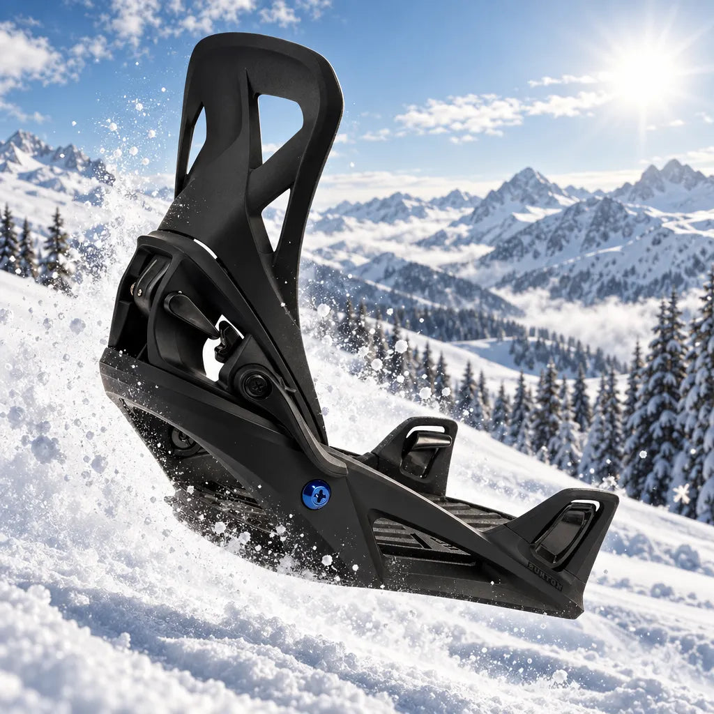 fixation step on reflex black snowboard burton pour homme en lévitation sur la neige
