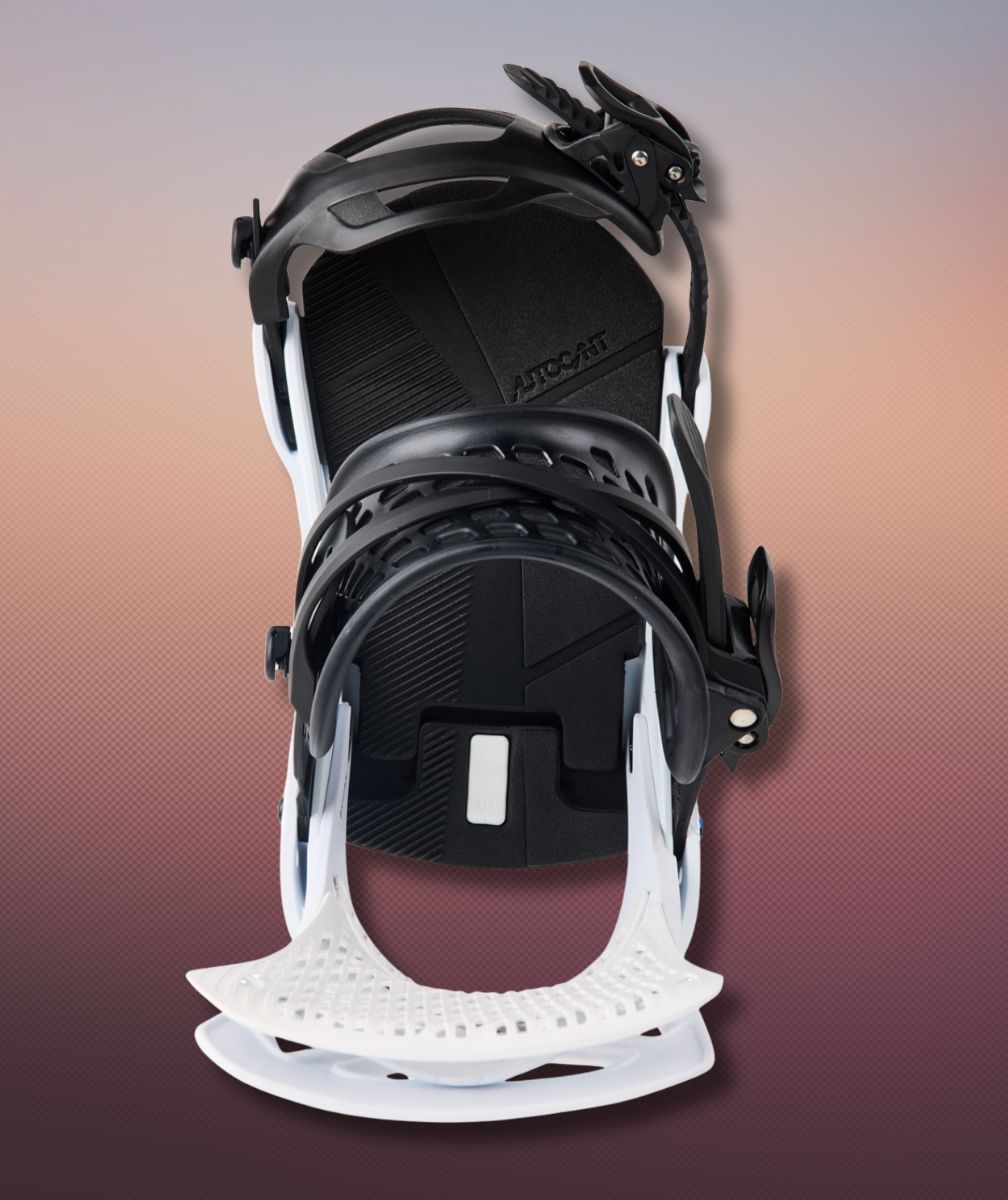 Fixation snowboard Burton Genesis Re:Flex vue du dessus baseplate amortie FullBED straps ergonomiques