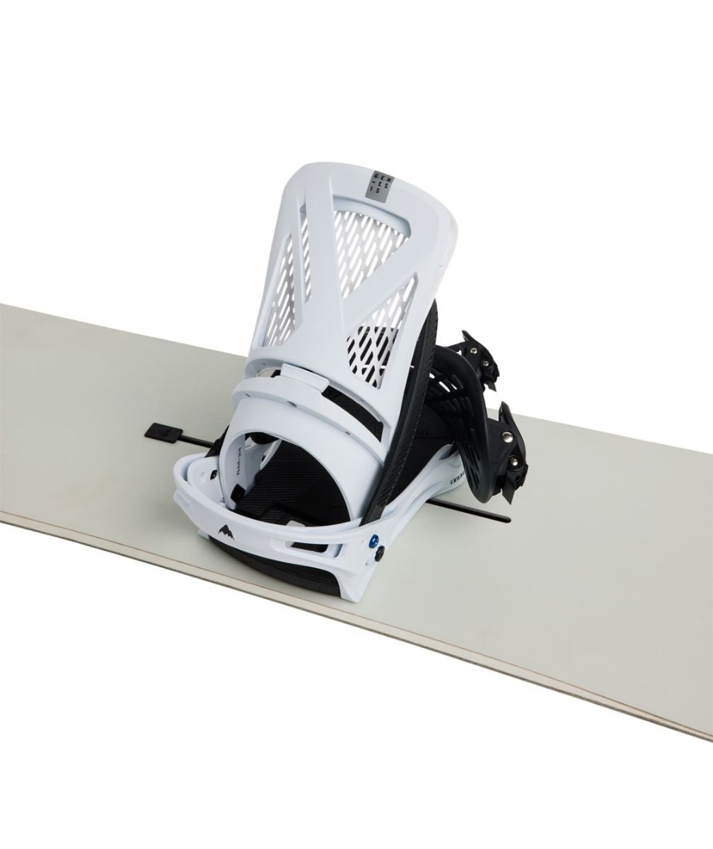 Fixation snowboard Burton Genesis Re:Flex vue arrière sur snowboard