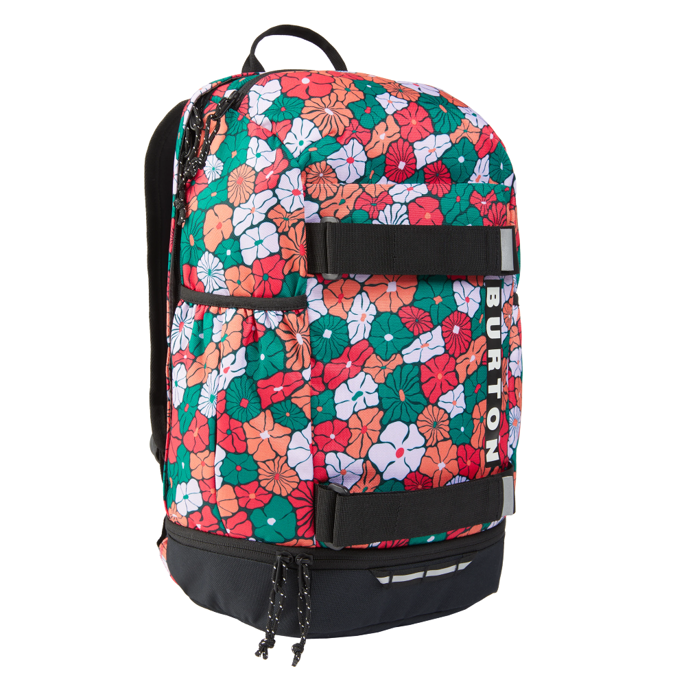 sac à dos distortion 18 litres burton motif fleur rouge et vert avec compartiment isolé