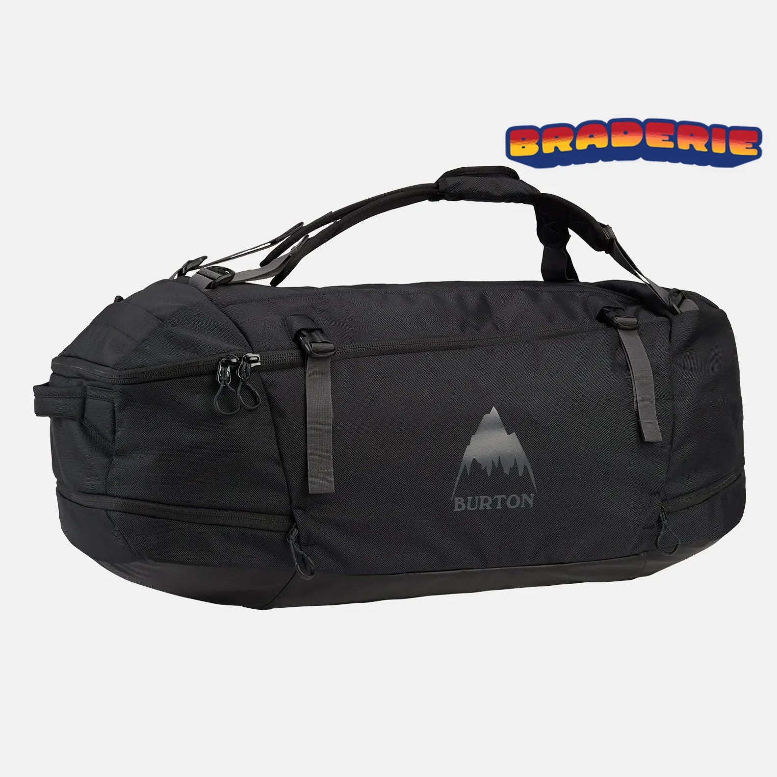 Sac Burton Multipath Duffel 90L Black avec grand volume, poignées supérieures et poches zippées