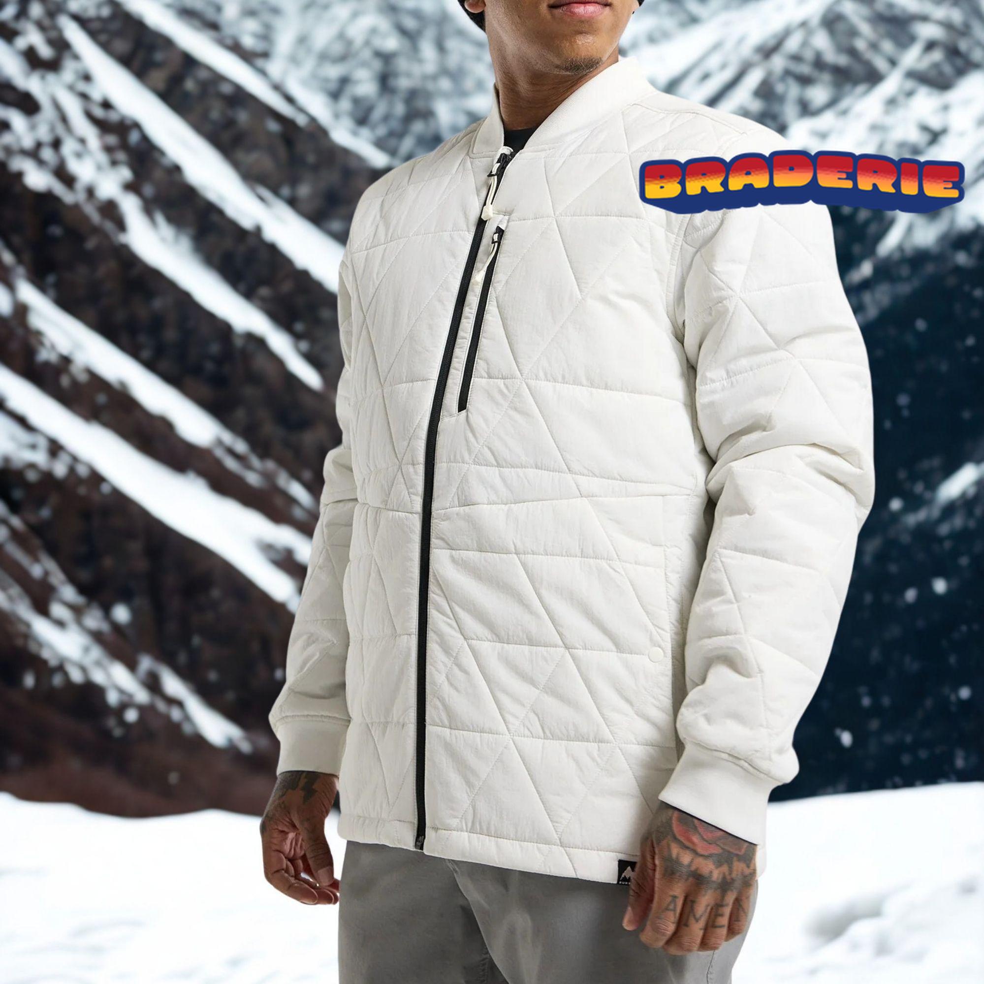 doudoune homme blanche burton pour ski et snowboard vue lifestyle montagne