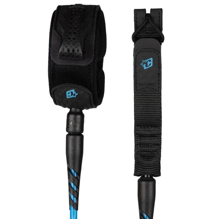 Leash de surf Creatures Reliance 2.0 Standard Duty 6 pieds Cyan Twist Black, cordon bleu cyan et noir
