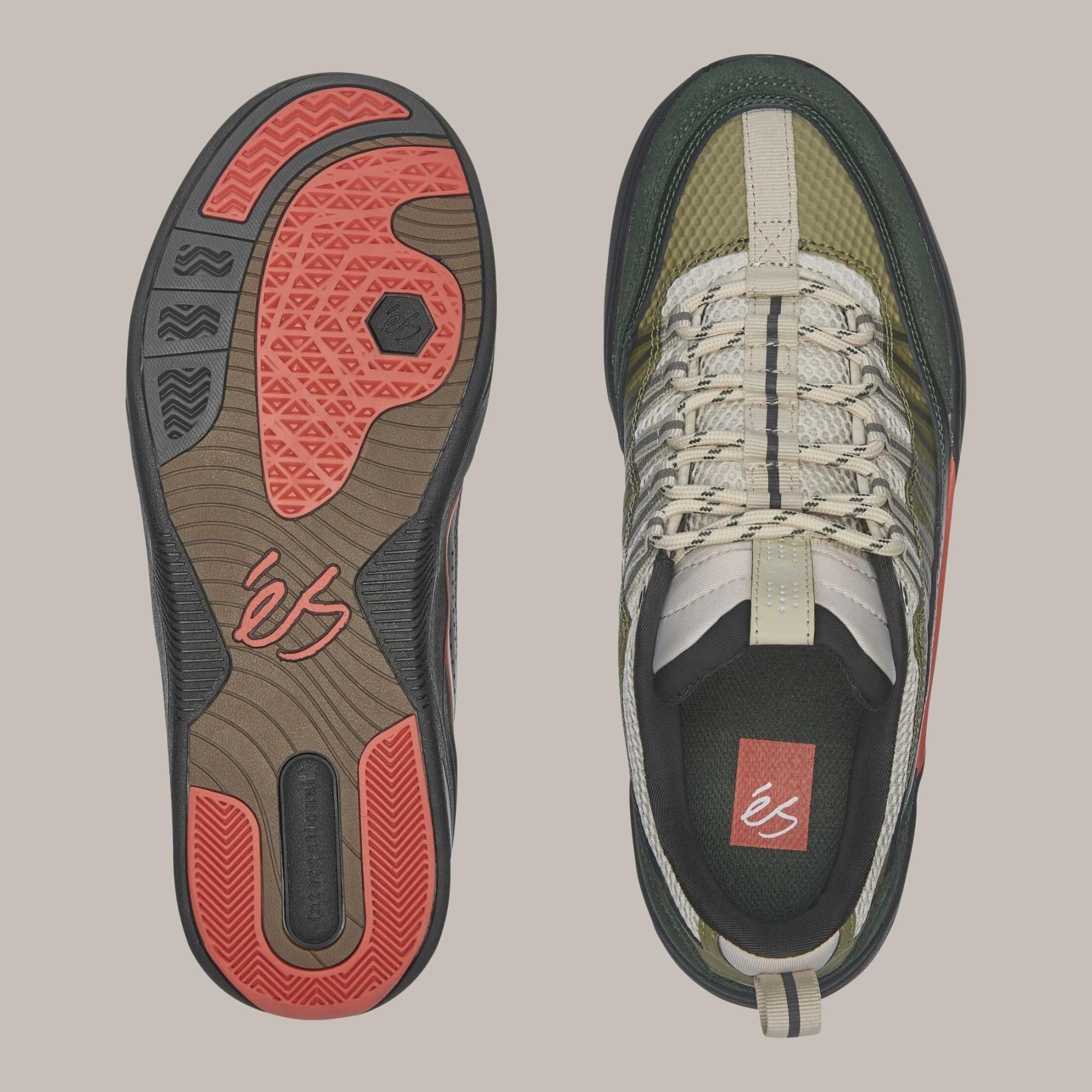 Vue dessus et semelle des chaussures éS Imprint green black