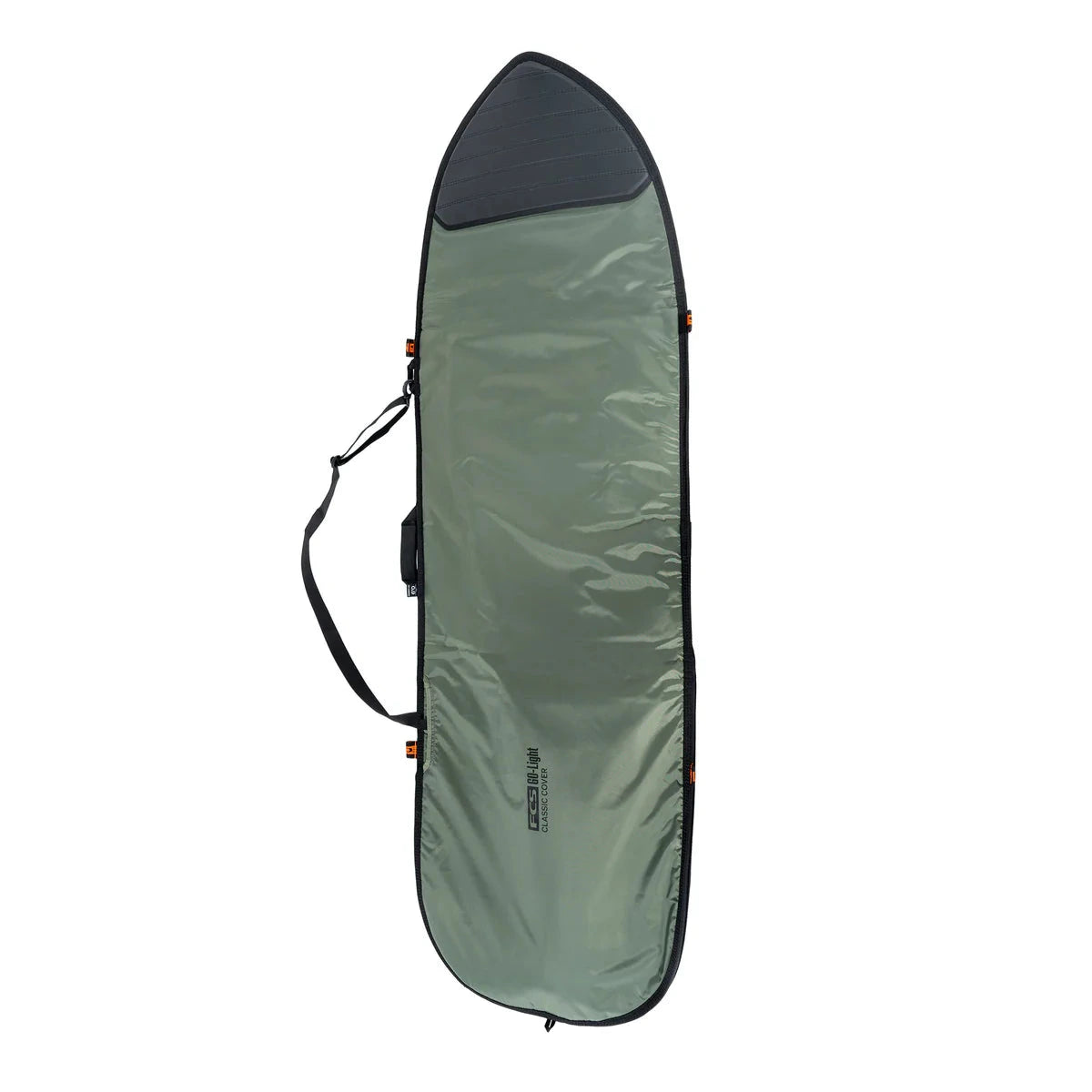 housse de surf FCS pour fish kaki et noire vue fermée de face