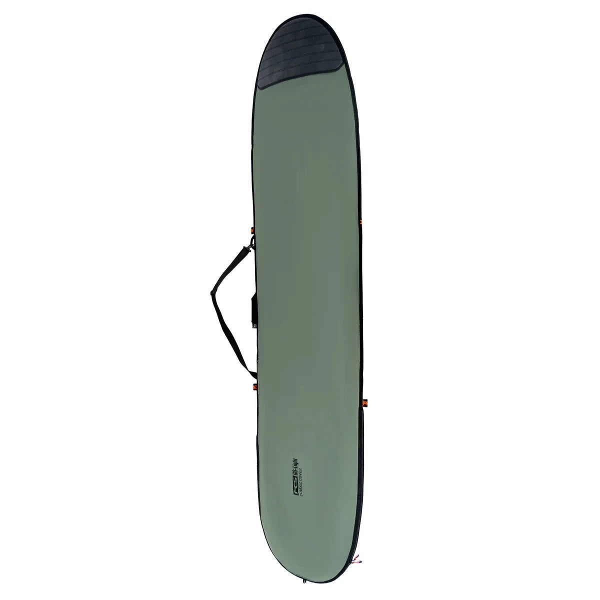 housse de longboard FCS kaki et noire vue fermée avec sangle épaule