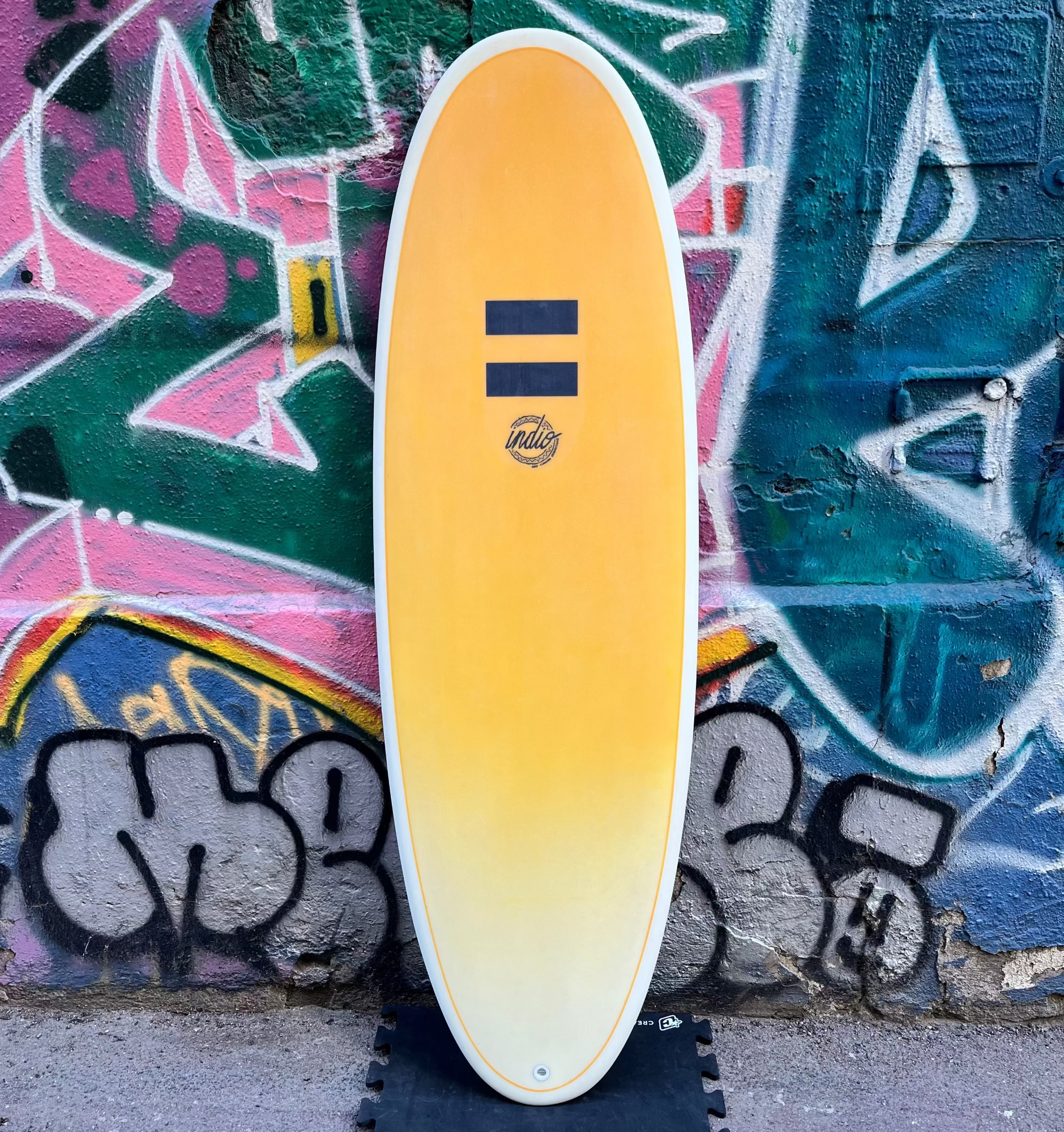 surf indio endurance plus jaune vue de face 2 bandes bleues