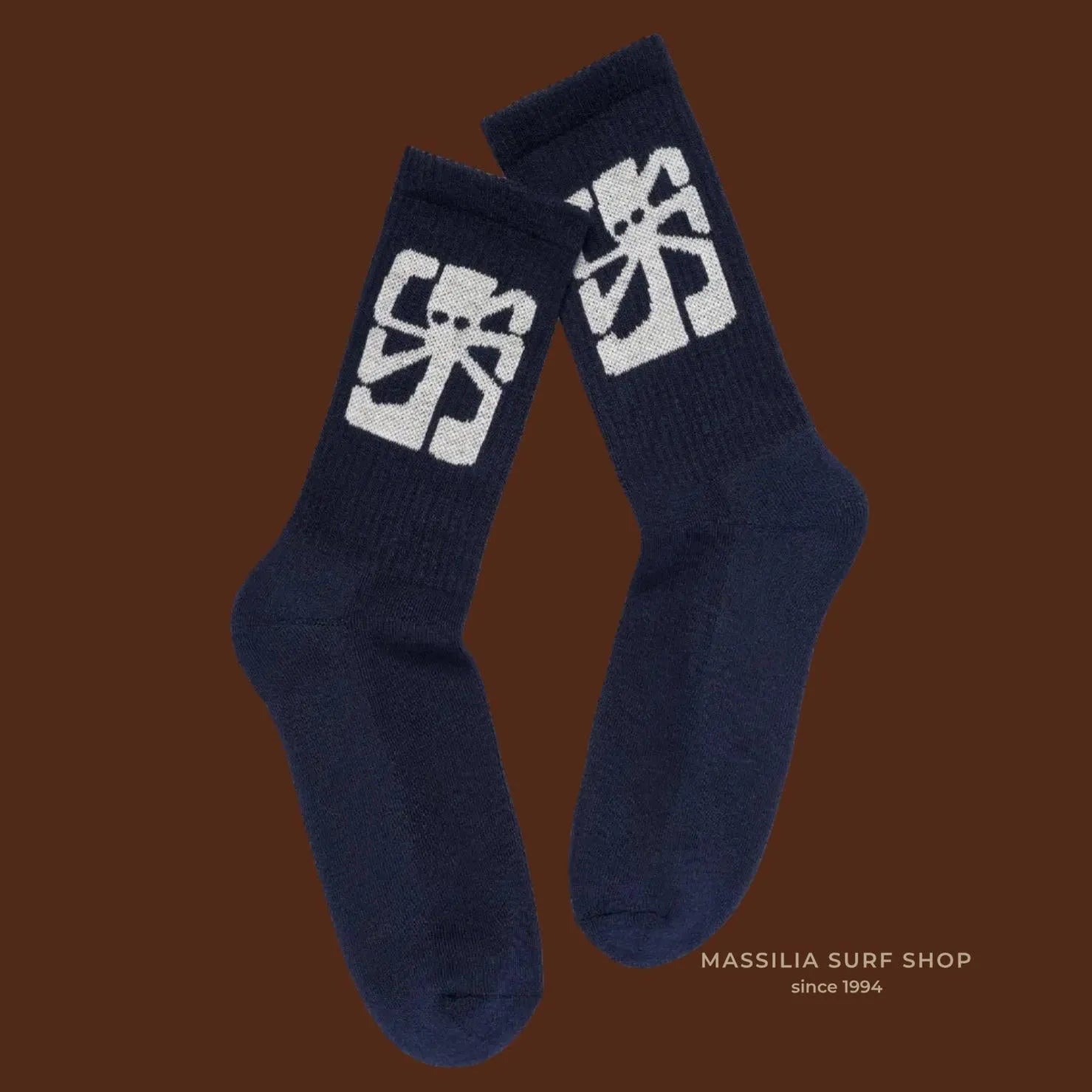 chaussettes jonsen island navy avec poulpe the artist blanc