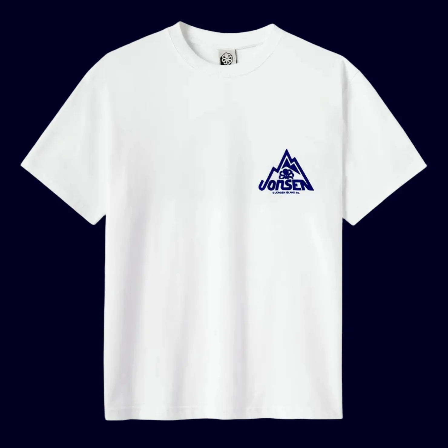 tee shirt confort blanc jonsen island avec poulpe bleu sur le coeur vue de face