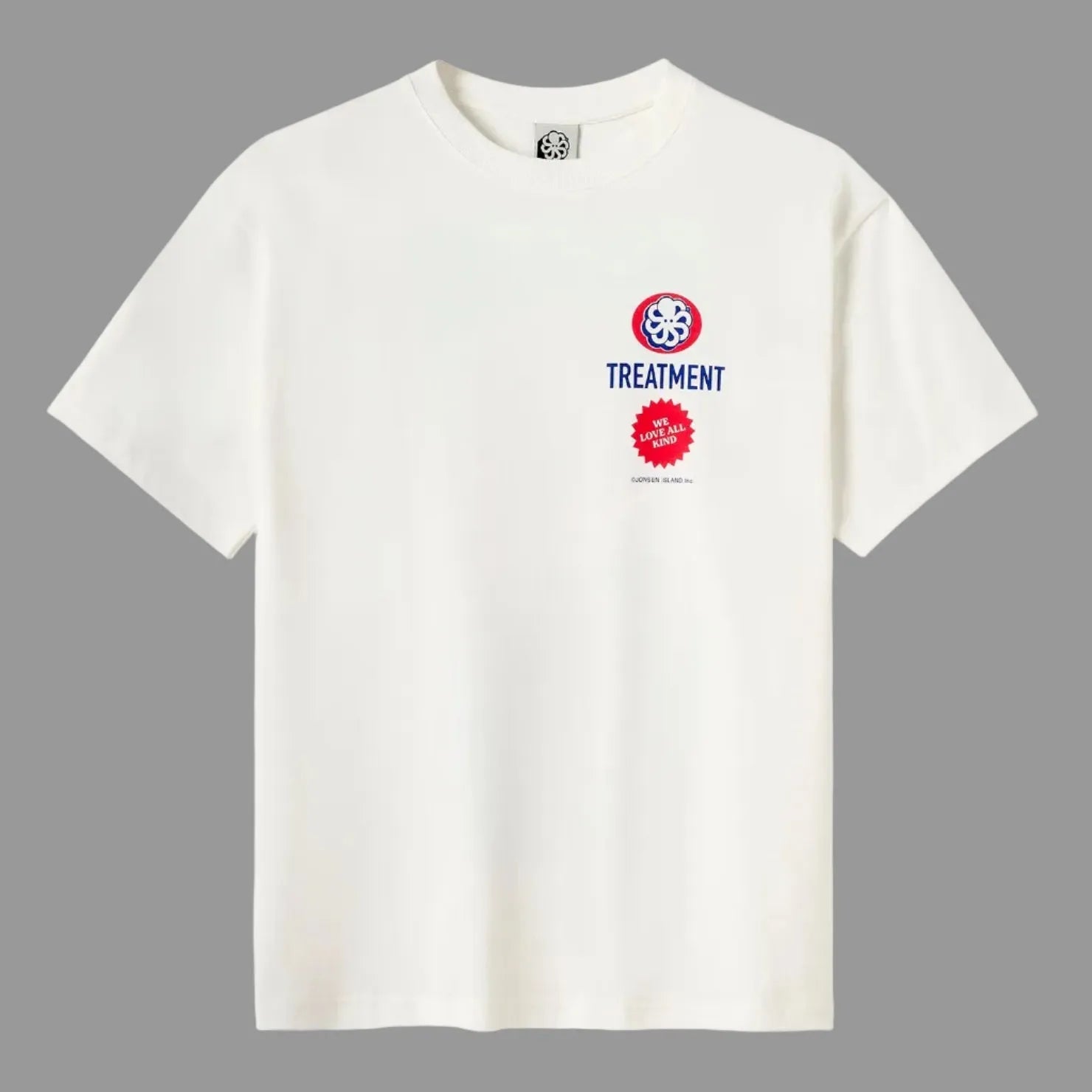 tee shirt confort blanc jonsen island avec poulpe bleu sur le coeur vue de face