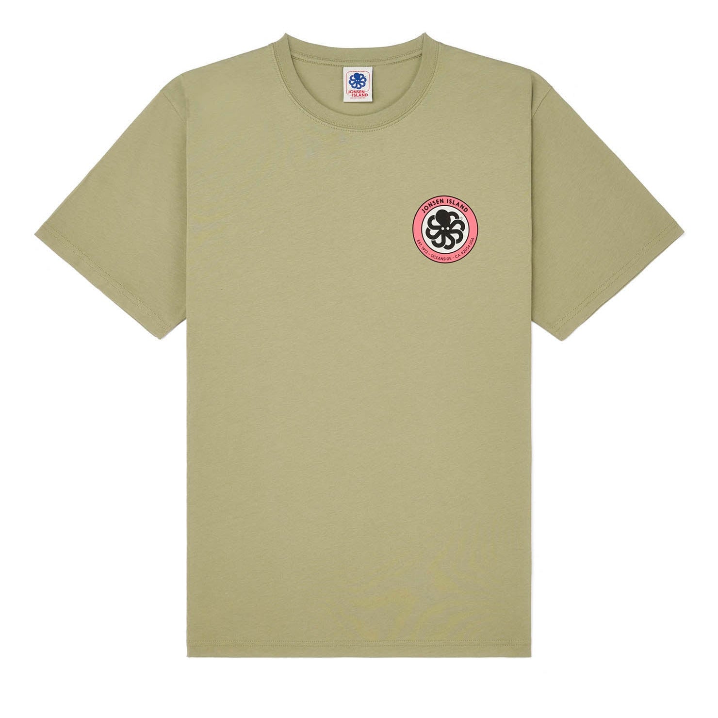 t-shirt kaki logo poitrine rose avec poulpe jonsen island