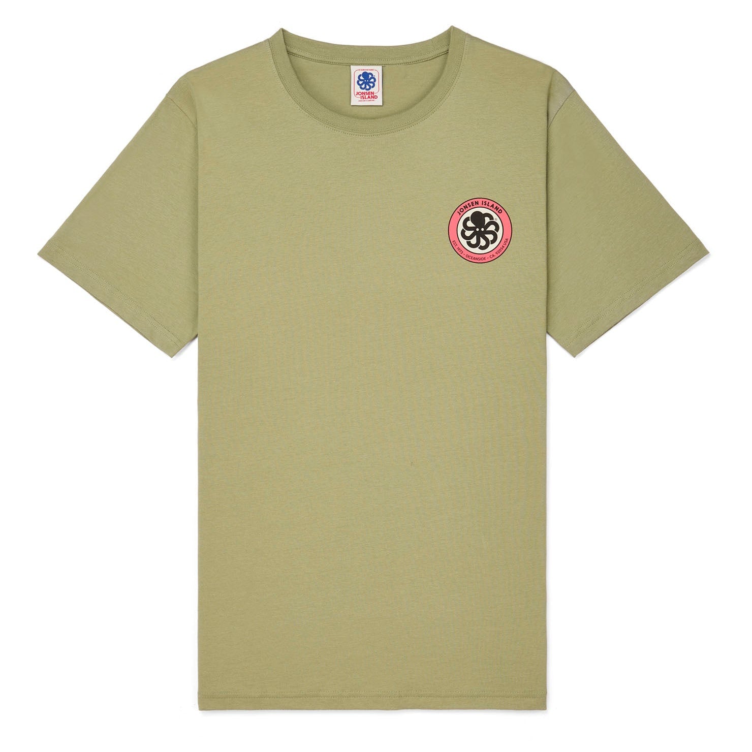 t shirt à plat vue face logo jonsen rose poitrine