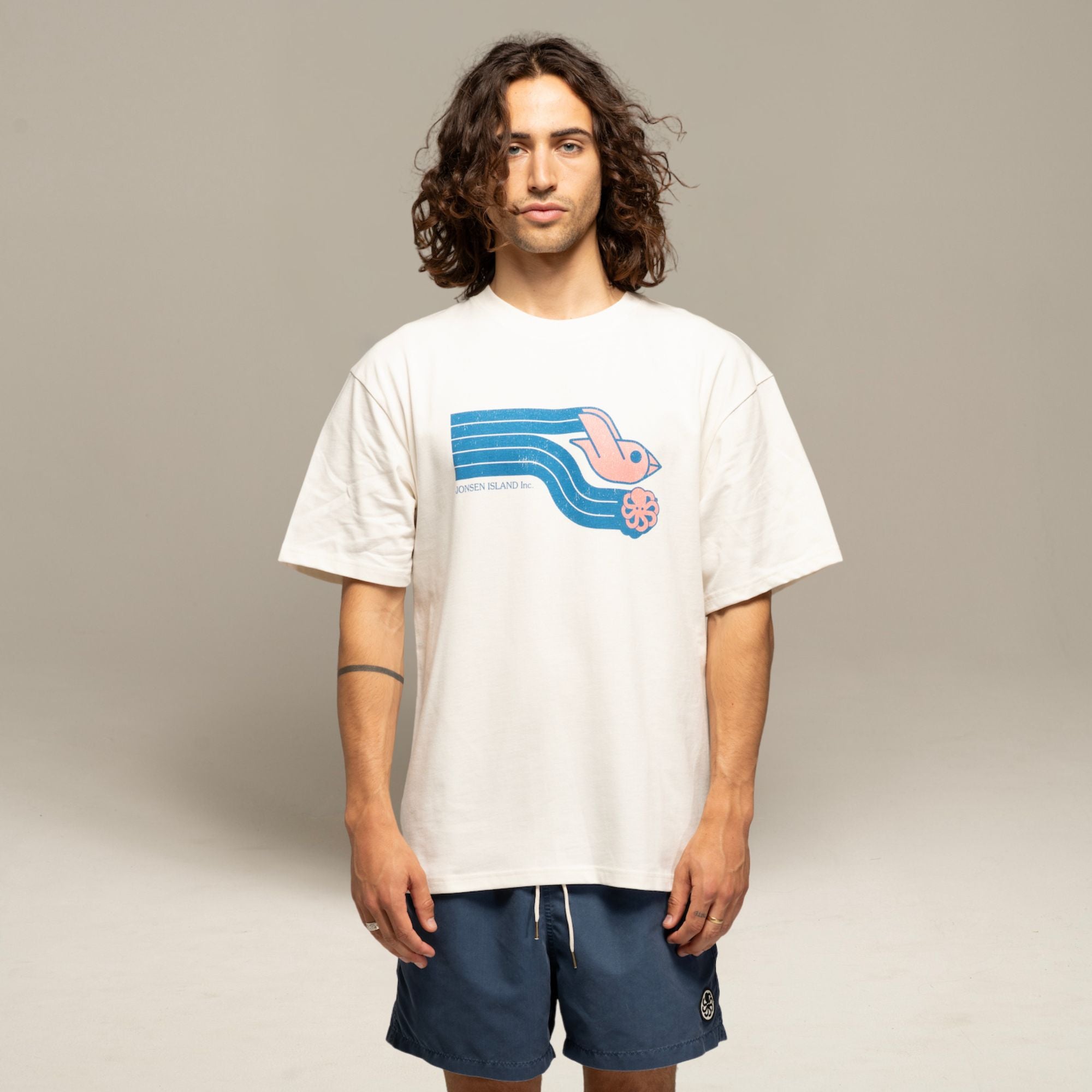 JONSEN ISLAND TEE-SHIRT CONFORT FAST BIRD White porté vue graphisme