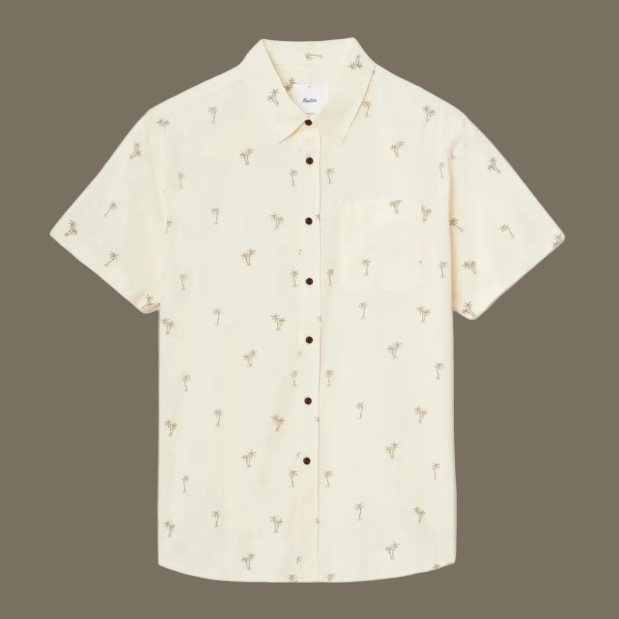 Chemise homme Katin Royal Arctic Wolf manches courtes couleur arctic wolf imprimé palmiers présentée à plat