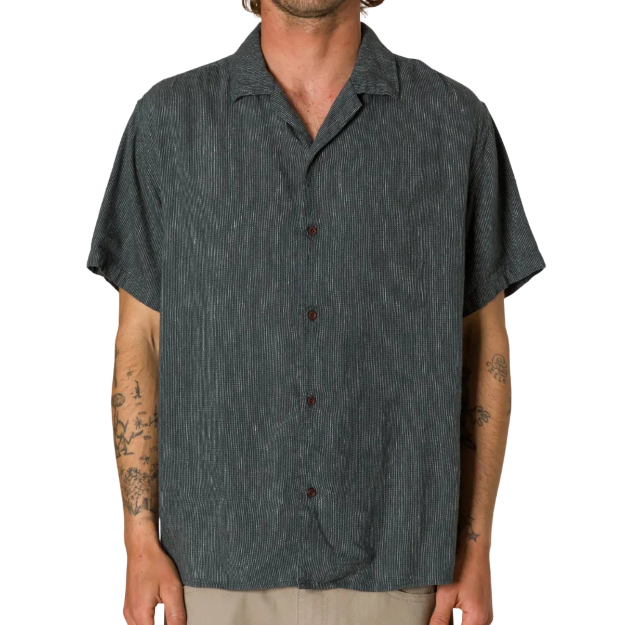 chemise katin rayee col ouvert style surf homme