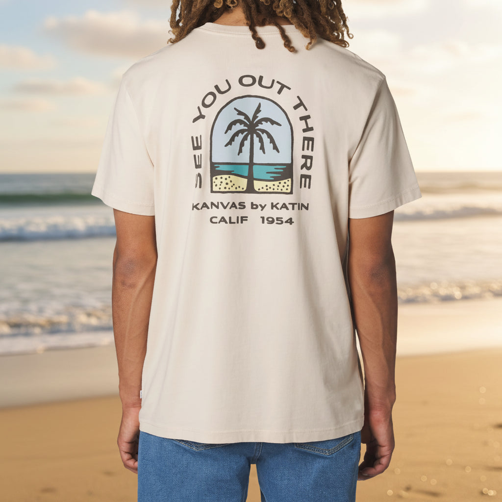 t-shirt katin passage blanc cassé avec visuel dans le dos plage stylisée retro