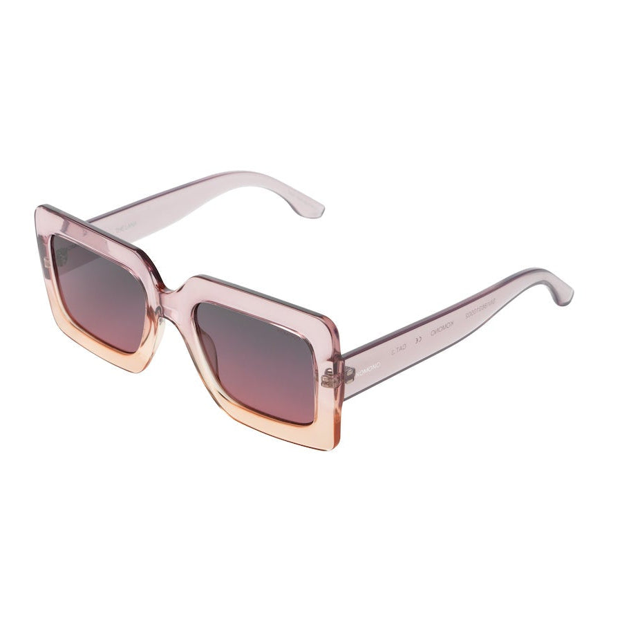 détail monture transparente rose et verres dégradés roses