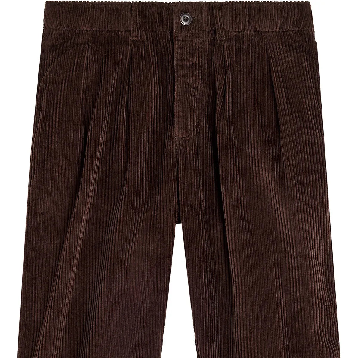 Pantalon surfwear Bask in the Sun Pablo coloris Chocolate, détail de la taille et des pinces sur le devant