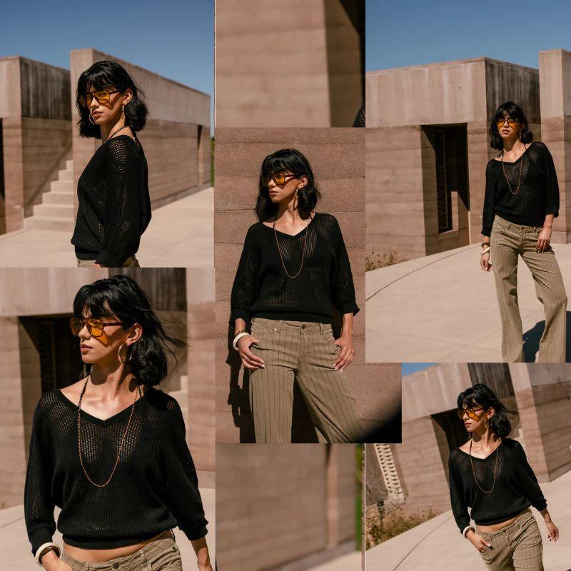 top en maille noire plusieurs images lifestyle