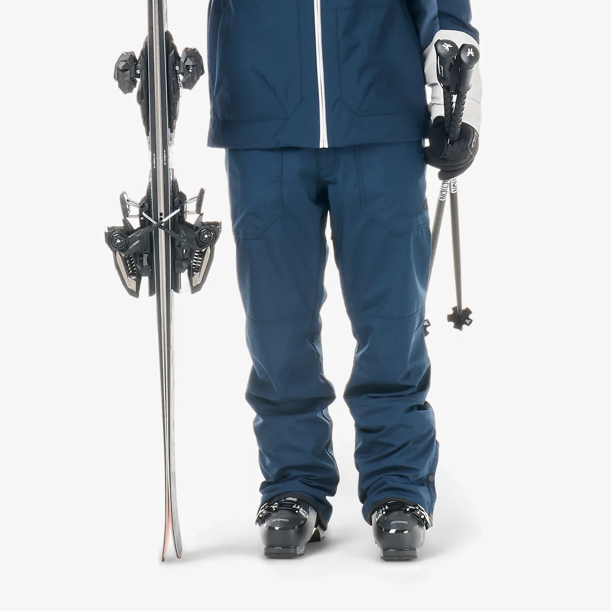 Pantalon de ski et snowboard homme Picture Organic Clothing Plan Pants Dress Blues porté de face avec veste assortie, coupe droite et coloris bleu marine