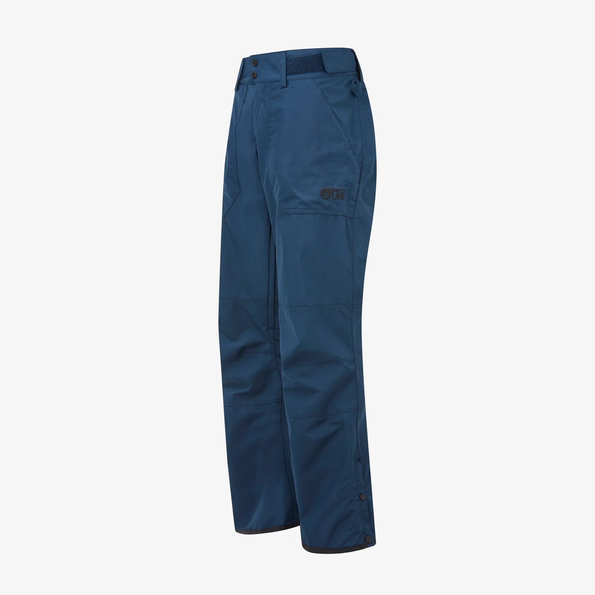 Vue de profil du pantalon de ski et snowboard homme Picture Plan Pants Dress Blues avec poche latérale et bas de jambe