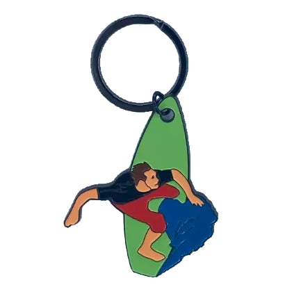 porte clé metallique avec surfeur et vague