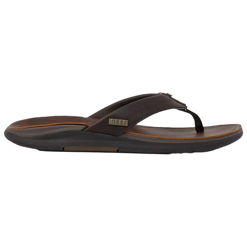Profil latéral des tongs Reef Leather Offshore Dark Brown confort anatomique homme