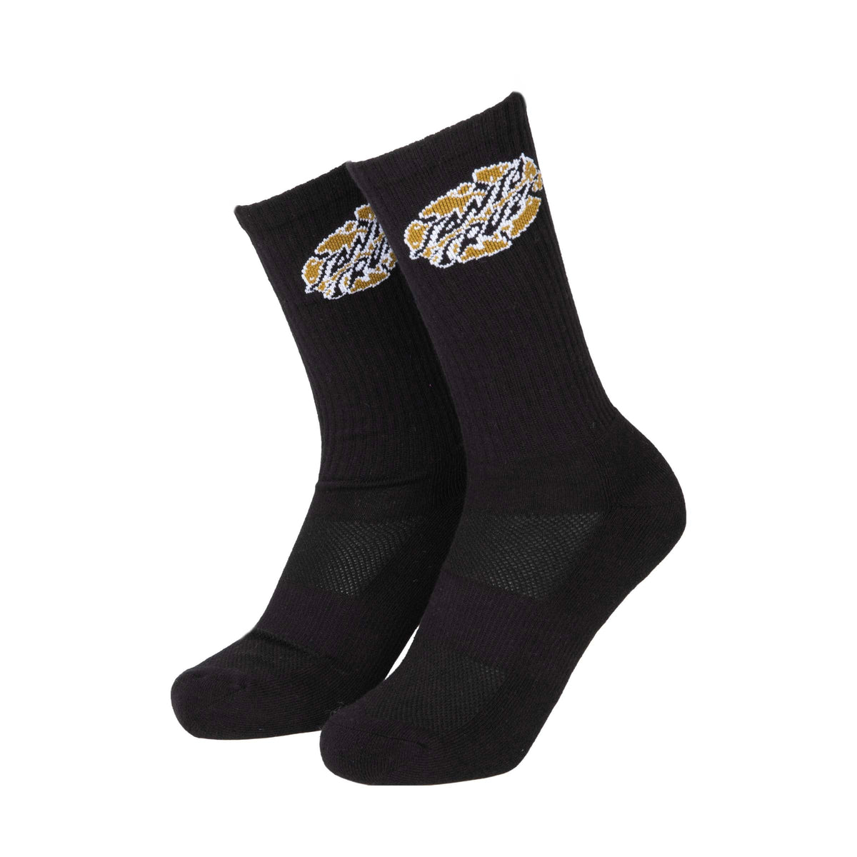 chaussettes noies santa cruz skate avec logo jaune et blanc