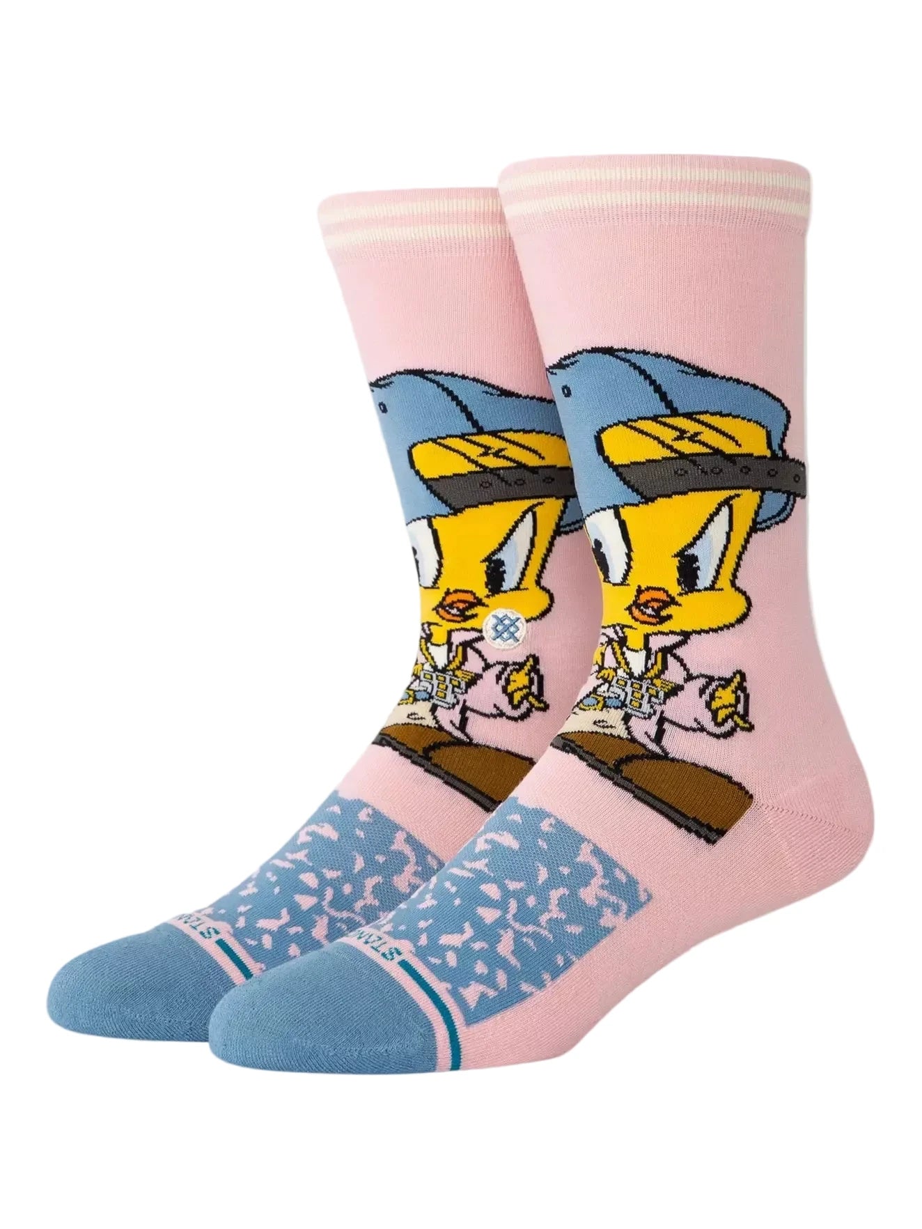 chaussettes homme femme rose avec titi jaune