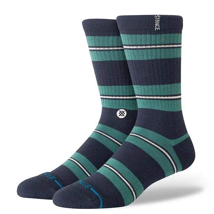 chaussettes stance avec larges rayures bleues et vertes unisexe vue de profil