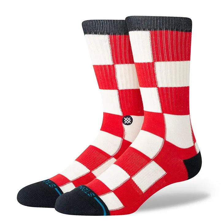 chaussettes stance a carreau rouge et blanc unisexe vue de profil