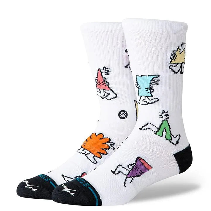 chaussettes stance blanches avec motifs géométriques multicolores unisexe vue de profil