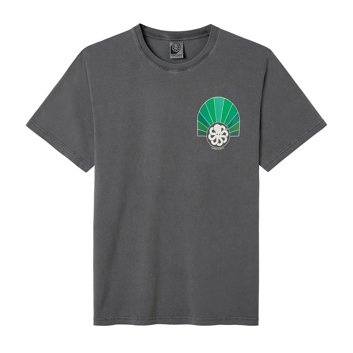 t-shirt jonsen island homme black mucho better manches courtes vue de face print vert sur le coeur